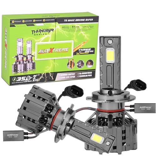 Image of AllExtreme H7 350W LED Headlight Bulb for Cars IP68 Water-Resistant Super Bright 6000K /35000LM Conversion Kit with 3 Copper Tube Heat Conduction System (1 Year Warranty, Set of 2)