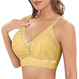 KIMODO Sujetador de encaje para mujer, color rojo, transpirable, sujetador, 2 amarillo, L