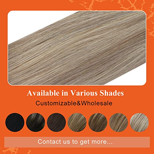 Image of Full Shine Straight Human Hair Extensions Tape in 18Inch Seamless Hair Extensions Real Human Hair Highlighted Hair Extensions Ash Blonde with Platinum 20Pcs 50Grams Add Volume Remy Hair Extensions