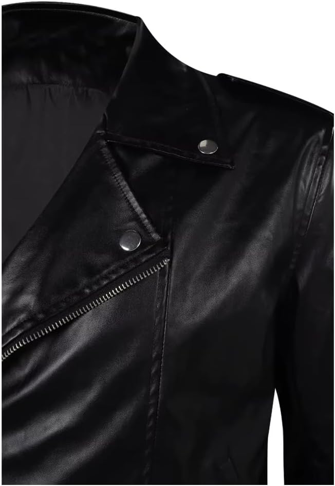Men's Grease T-Birds Black Faux Leather Motorcycle Jacket, Classic Biker Style, Zip Front