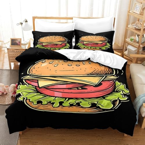 Parure de lit hamburger 135x200 housse couette microfibre douce - 3