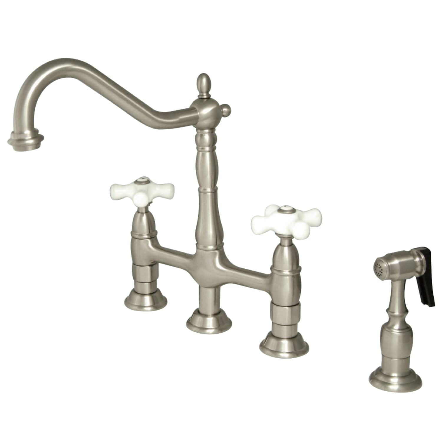 Kingston Brass KS1278PXBS Heritage Kitchen Faucet with Brass Sprayer, 8-3/4-Inch, Brushed Nickel