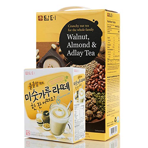 DAMTUH Breakfast Meal Replacement Energy Drink Set, Walnut Almond Adlay Tea 50 Sticks + Roast Grain Latte (Misugaru) 12 Sticks