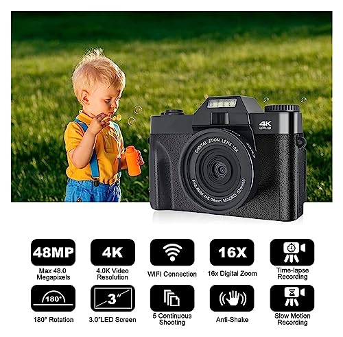 Caméscope vlogging caméra numérique 48MP avec objectif macro grand angle et fonction webcam PC