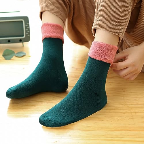 Image of VoJoPi Winter Thermal Socks for Women - 5 Pairs Thick Warm Ladies Cozy Wool Crew Boot Socks, US 5-10