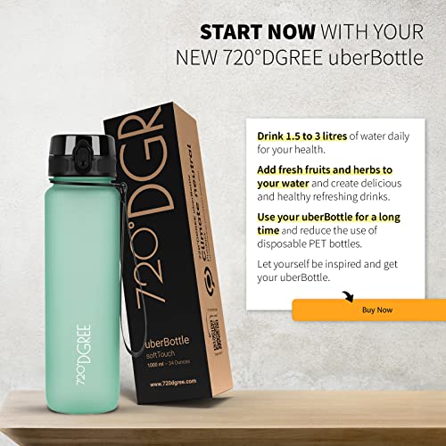 Image of 720DGREE UberBottle 1.5 L + Fruit Sieve Soft Touch BPA-Free Leak-Proof Water Bottle XL Water Bottle Ideal for Sports, Gym, Hiking, Camping, University, Yoga, Work
