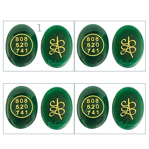 Image of Pre-Energized Natural Green Jade Zibu Coin to Attract Money Cash flow & Wealth Angle Number & Zibu Symbol of Abundance. Non-Synthetic Cabochon Oval Shape Feng Shui Money Coin Both Side 4 Pcs