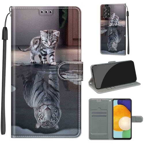 KENHONER Funda para Samsung Galaxy A53 5G Carcasa, Case para Samsung A53 5G Funda Libro con Tapa Piel Case Flip Cuero,Cierre Magnético Antichoque   Gato y Tigre