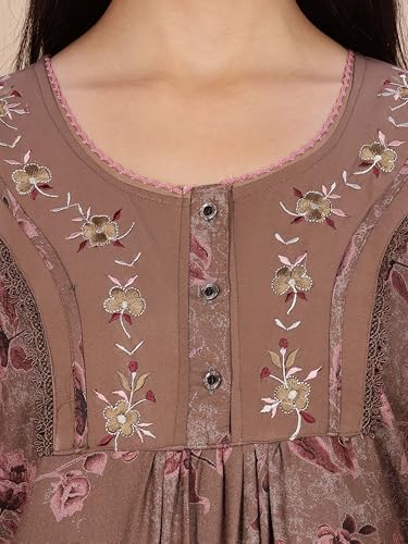 Image of 9shines Label Stylish Alpine Nighty Maxi for Women | Full Length Trendy Nightgown | Premium Nightdress | Nightwear | Embroidery Nighty with Pockets (2892)