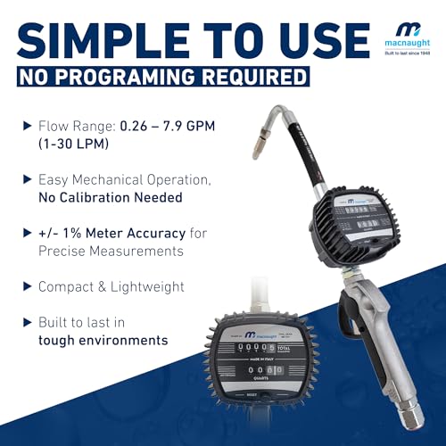 Image of Macnaught Pneumatic Oil Gun with Control Valve 1 /2 inch inch NPT Inlet, Mechanical Meter, Registers in Qts & Totals in Gal. Oil, antifreeze, trans fluid, lubricating oil, synthetic hydraulic oil & more