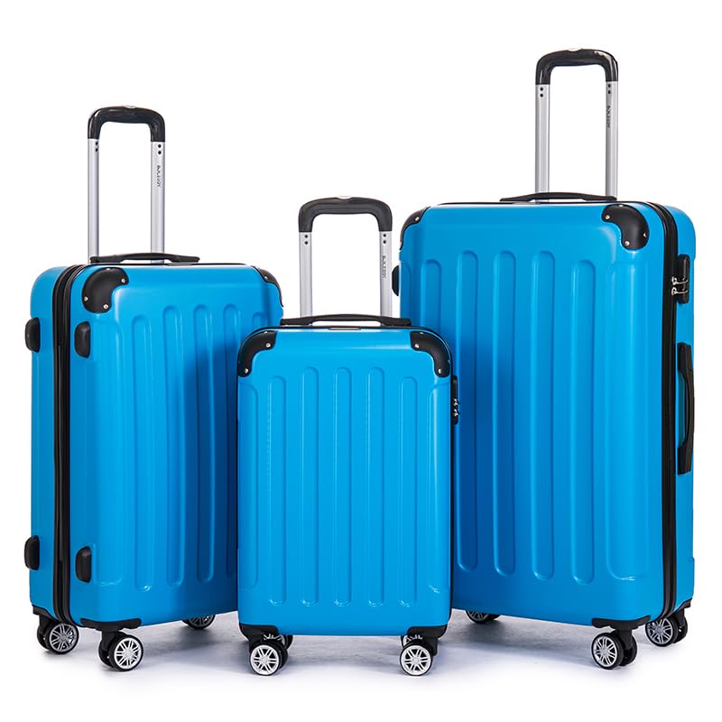 Boleedy Set Valise 3 Pièces (55/66/76cm),Lot Valise Rigide ABS Grande Taille Durable,Ensemble Valise de Voyage avec 4 roulettes 360°,Sets de Bagages