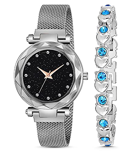 MARCLEX Exclusive Branded New Rosegold Queen Dial Analogue Quartz Magnet Strap Watch with Bracelet Combo for Women or Girls and Watch for Girl or Women or Stylish Ladies