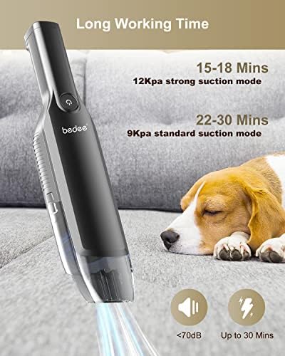 bedee Handheld Vacuum, Cordless Hand Vacuum Cleaner 12000Pa Powerful Mini Car Hoover Rechargeable with 30min Run Time, Portable Hand Held Vacuuming Cordless for Car Home Pet Office