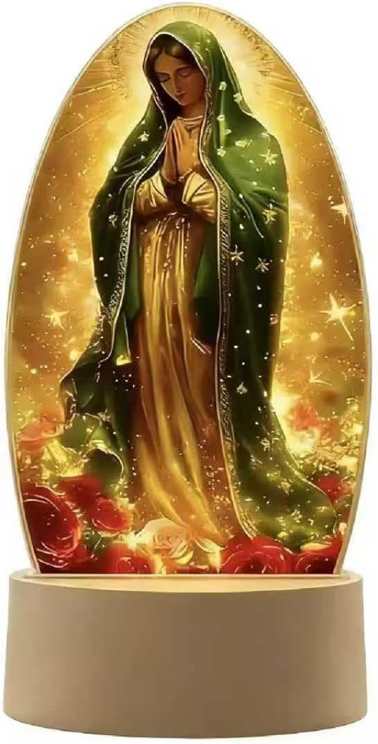 Virgin Mary Prayer Night Light,Altar para La Virgen De Guadalupe,Guadalupe Virgin Prayer Lamp,LED Table Lamp of Mary Devotional,Gift for Christmas Birthday Faith & Spiritual Comfort (F)
