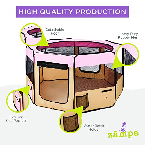 Zampa Pop Up Portable Medium 45"x45"x24" Playpen for Dog and Cat, Foldable | Indoor/Outdoor Pen & Travel Pet Carrier + Carrying Case | (115 * 115 * 60 CM)
