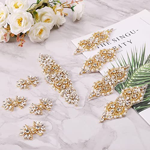 9 Pack Rhinestone Applique Crystal Wedding Applique Iron On Patch Applique Diy Sewing Appliques For Bridal Wedding Dress Clothes Shoes Decoration Handmade Wedding Accessories(Gold) #TOP3