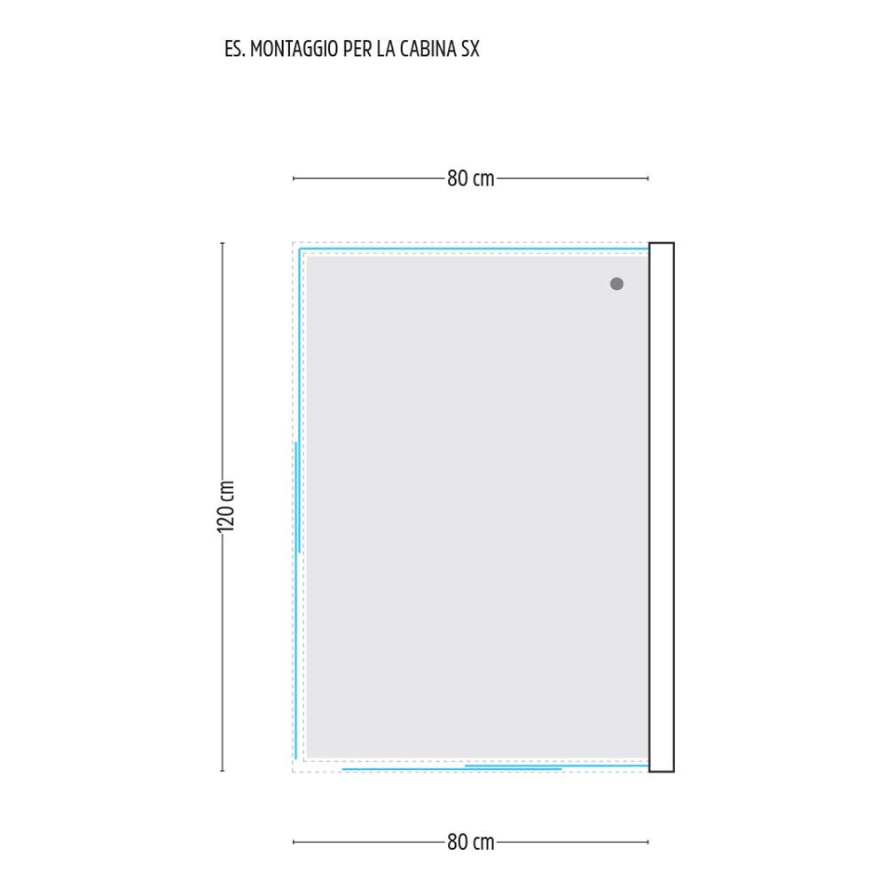 Ogomondo Box Cabina Doccia Corner 3 Lati Cristallo Temprato Serigrafato 80x120x80 Sinistro