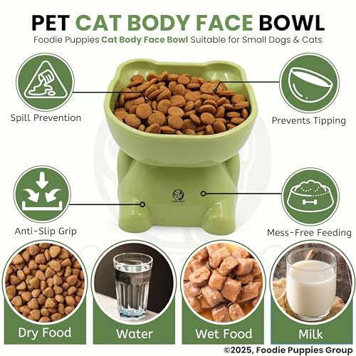 Image of Foodie Puppies Cat Tilted Food and Water Feeder (CatBody Face Bowl, Pack of 2) | Durable, Anti Vomiting, Healthy Cat Bowl for Persian Cat Prevent Tipping Over | Elevated Feeder for Cats and Small Dogs