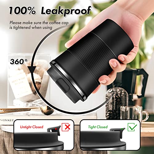 Image of EALLEN Travel Mug with Leakproof Lid,Insulated Reusable Coffee Mug for Hot&Cold Drinks /Tea,Portable Stainless Steel Thermal Takeaway Travel Coffee Cup for Car /Outdoor /Picnic /Office /School (Black)
