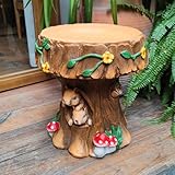 HOUSINGOD Delicate Fairytale Resin Mushroom Squirrel Garden Stool Statue Lovely Versatile Ornamental in/Outdoor Backyard Patio Squirrel Stool Sculpture Decor