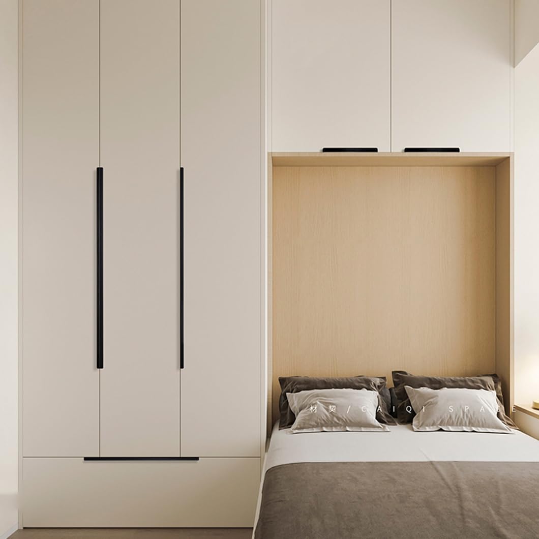 Maniglie per Armadio Nere Spazzolate Maniglie per Porte Nascoste per Mobili Maniglie per Cassetti da Cucina da 2 Pezzi per Guardaroba Camera da Letto, Lega di Alluminio (Length 1500mm)