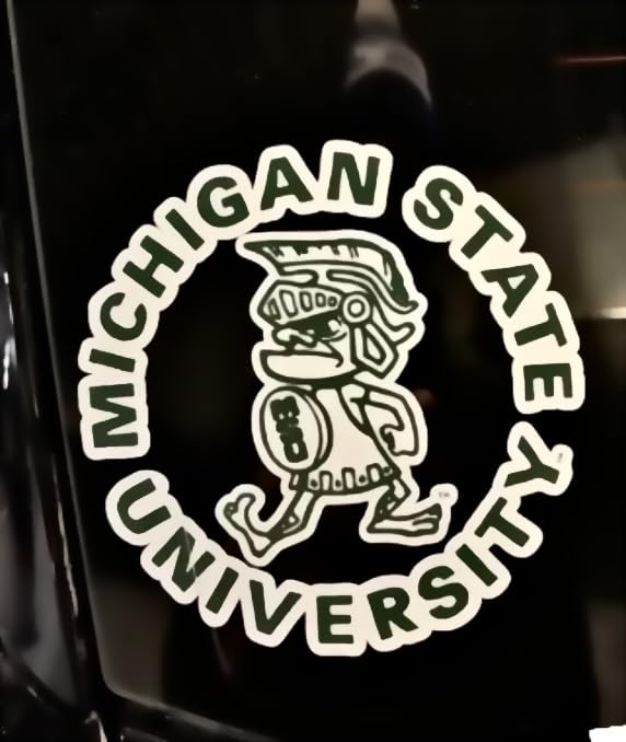 Image of Collegiate NCAA Car Decal Made from Premium Weatherproof Vinyl (Michigan State Tough Sparty - White)