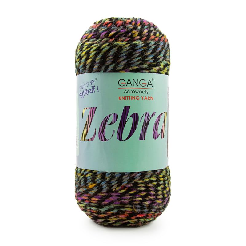 Image of Ganga Acrowools Zebra Acrylic Hand Knitting Fancy Yarn, A Pack of 2 Balls- 150gram Each, Shade No. - PTT5062, Highland