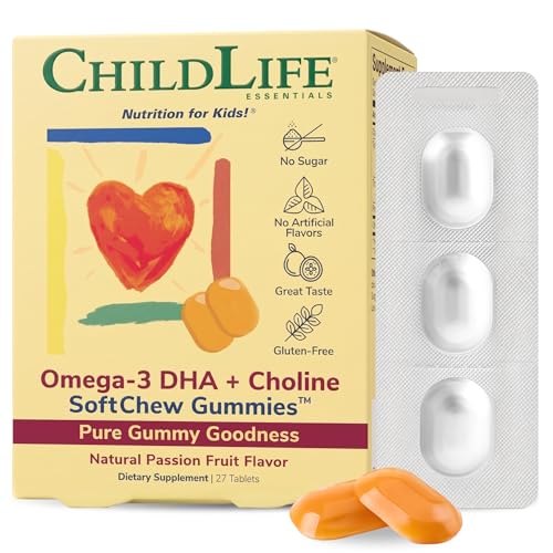 ChildLife Essentials Omega-3 DHA + Choline SoftChew Gummies, 27 Tablets