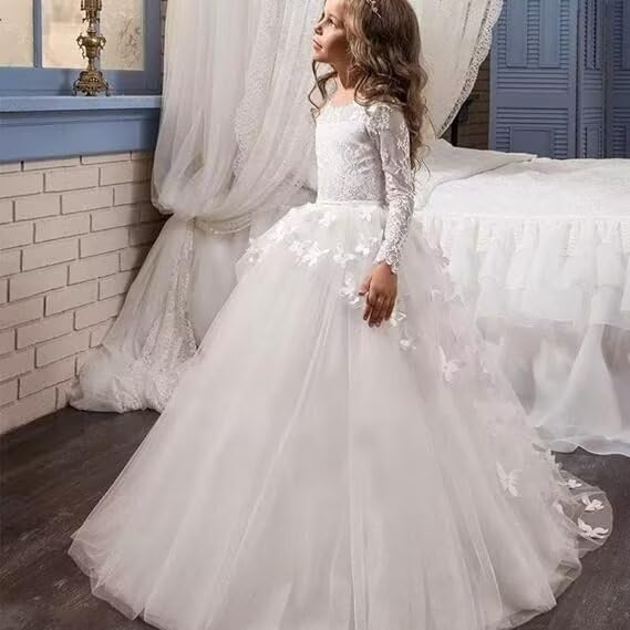 Tulle Flower Girl Dresses for Wedding Long Sleeve Butterfly Pageant Dress Girls Party Dress for Girls2
