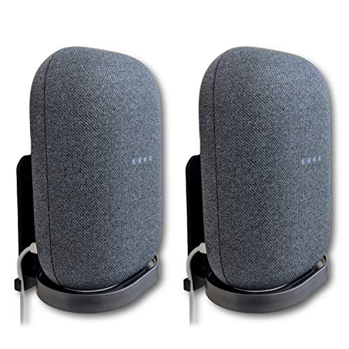 Mount Genie Affordable Essentials Wall Mount Hanger Stand for Nest Audio (Black, 2-Pack): Screw and Screwless Install Options, The Slimmest Low-Profile Mount Available