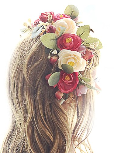 Missgrace Flower Gilr and Bridal Headband Flower Wreath Headband Floral Crown Garland Halo for Wedding