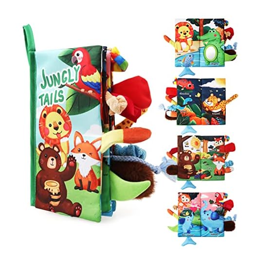 JoyPlus Giochi Montessori Neonato 0-12 Mesi, Giocattoli di Stoffa, Libri Sensoriali Tattili ad Alto Contrasto, con Specchio (Mondo della Giungla)