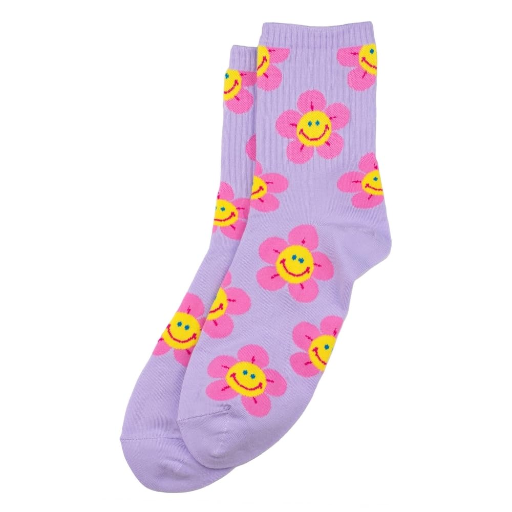 Joe Cool Unisex Purple Socks Sunny Flower Face Made With Cotton & Spandex