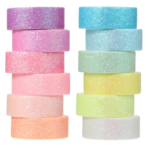 salbsever 12 Rolls Glitter Washi Tape Decorative Washi Tape Rolls Colorful Holographic Tapes for Arts DIY Crafts Journals Planners Scrapbook Wrapping