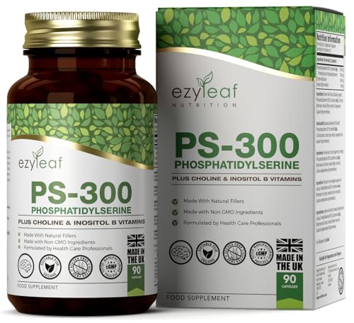 Ezyleaf Fosfatidilserina PS-300 con Bitartrato de Colina y Myo Inositol | 90 Cápsulas de Alta Potencia - Porción de 300mg | Fosfatidilserina y Colina | Sin OGM ni Gluten, Certificación ISO del RU