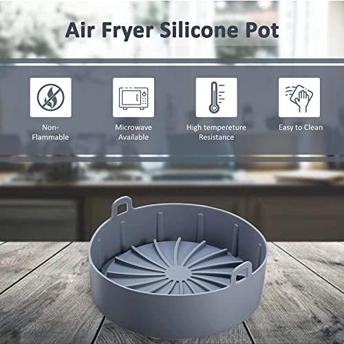 Ghous Trading Air Fryer Silicone Pot, Reusable Heat Resistant 440°F/220°C Silicone Non-Stick Basket, Detachable, No More Harsh Cleaning BPA Free, Air Fryer Accessory, 7.5 inches, Grey