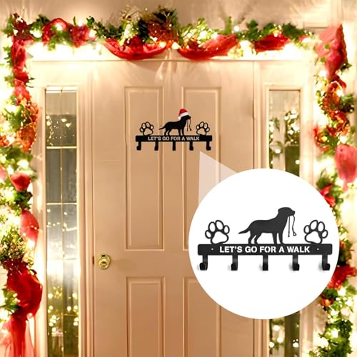Hunde-Organizer – Organizer für Hundesachen, Leinen-Halterung | Hundehalsband und Leinen-Halterung mit Schrauben, dekorativer schwarzer Hundehaken für die Wand, Motiv: