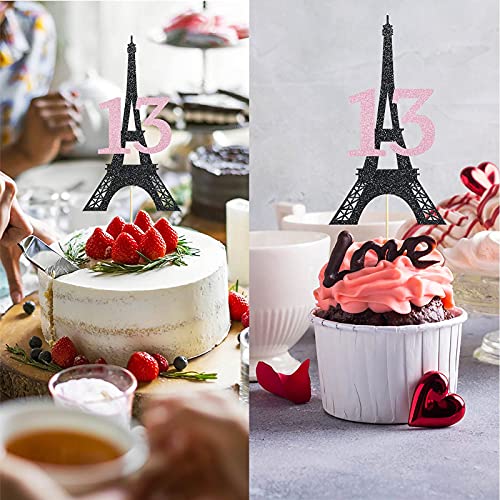 Image of FestikoParis 13th Birthday Cake Topper Black Pink Glitter Girl 13 Years Birthday Party Decoration, Supplies