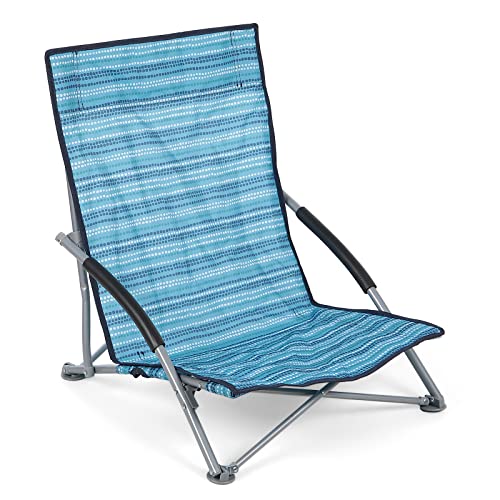 Unibos Folding Beach Chair with Padded Armrest, Outdoor Low Beach Chair Lightweight, Portable, Folding Outdoor Seat For Camping Beach Festivals Garden Caravan Trips Fishing BBQ With Carry Bag