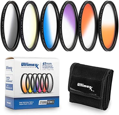 67MM Ultimaxx Professional Six Piece Gradual Color Filter Kit (Orange, Yellow, Blue, Purple, Red, Grey) for Camera Lens with 67MM Filter Thread and Protective Filter Pouch