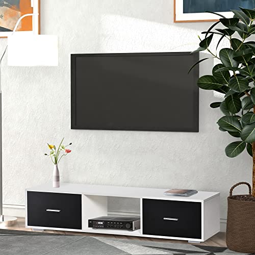 HOMCOM-Mueble-de-TV-para-Televisores-de-hasta-60-Mesa-para-TV-de-Salon-Estilo-Moderno-con-2-Cajones-y-Compartimento-Abierto-140x30x32-cm-Blanco-y-Negro