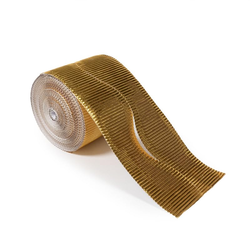 Artisan Academia Corrugated Border Rolls โ 1 Pack = 2 x 57mm Strips x 7.5m (15m Total) for Bulletin Boards, Crafts, Classrooms, Scrapbooking, Parties & Displays - (Metallic Gold, 5 Pack)