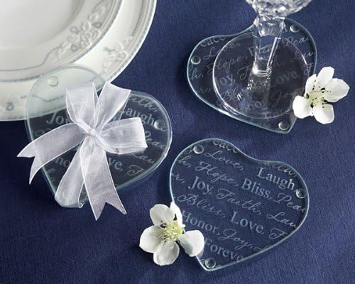"Good Wishes" Heart Glass Coasters - Baby Shower Gifts & Wedding Favors (Set of 24)