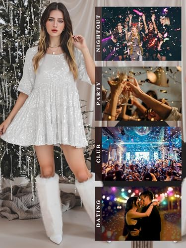 Image of MAYSTEPPE Sparkly Glitter Dress, Sequin Babydoll Summer Dress Short Flowy Tiered Tunic Dress for Women Party Club Night