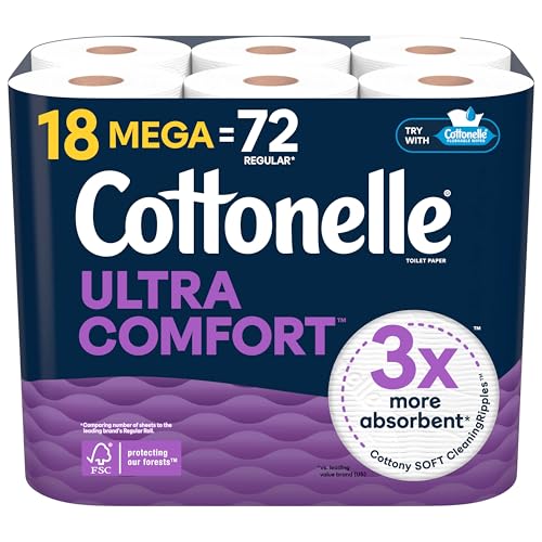 Image of Cottonelle Ultra Comfort Toilet Paper 18 Mega Rolls (18 Mega Rolls = 72 Regular Rolls) 244 Sheets per Roll Packaging May Vary