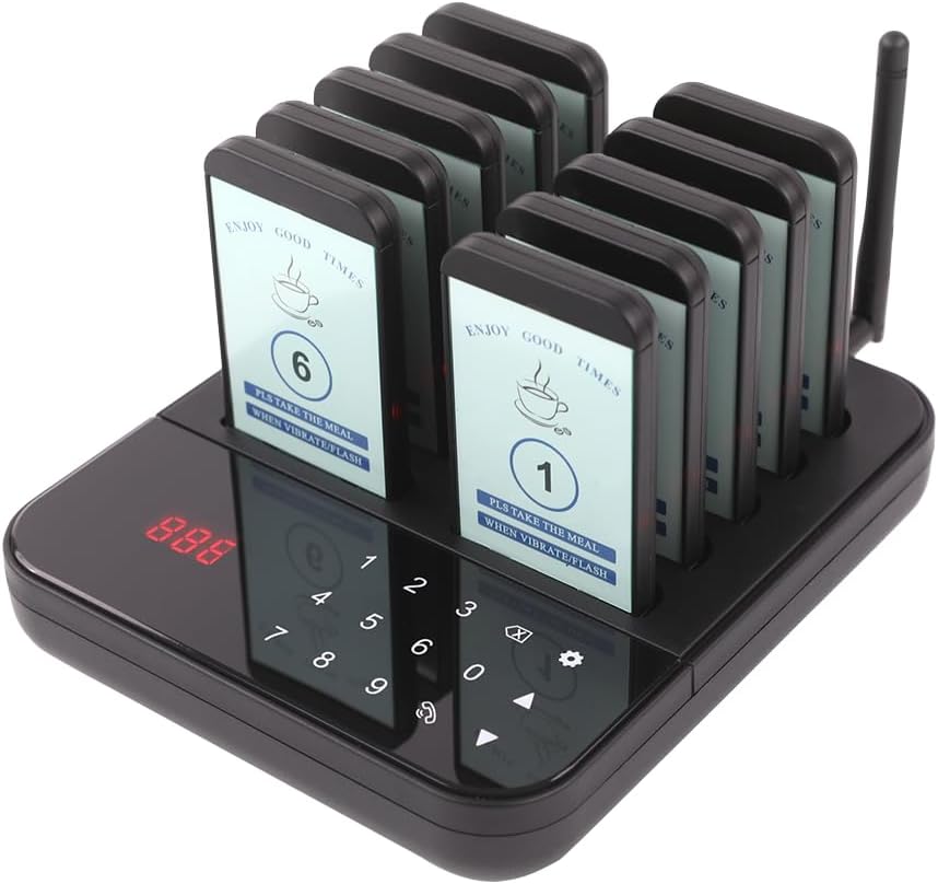 AGJ Restaurant Pager 10 Beepers Wireless Calling System Guest Customer Queue Pagers for Food Court Food Truck Church Nursery Clinic Coffee Shop with Buzzer Vibration Flash