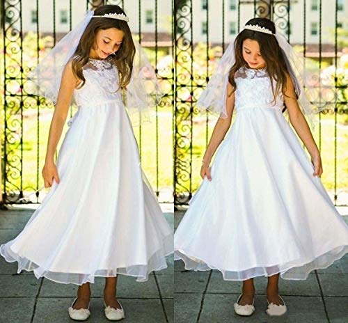 White Boho Flower Girl Dresses Ivory Toddler Lace Communion Dress for Wedding Party2