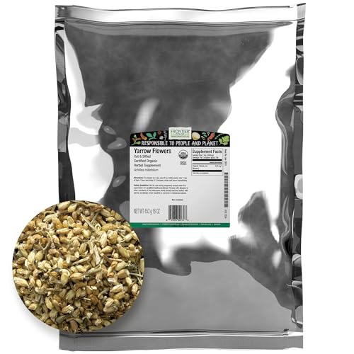 Frontier Co-op Organic Cut & Sifted Yarrow Flowers, Kosher | 16 Ounce (Pack of 1)