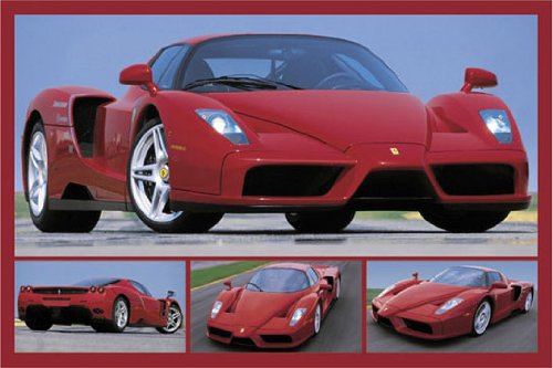 Poster Ferrari voiture de sport rouge laminé anti-reflet : 4 affiches murales 91x61 cm