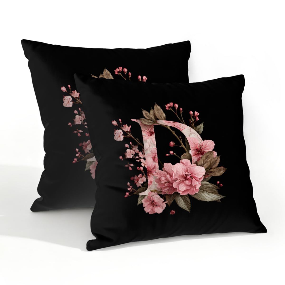 Outdoor Pillow Covers Waterproof Pillowcases 20x20in Set of 2 Pink Floral Alphabet D Decorative Throw Cushion Case for Couch Sofa Garden Patio Furniture